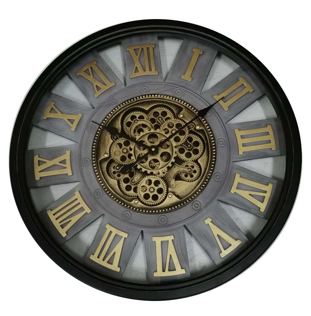 
Oversize Industrial Decorative Luxury Metal Moving Gears COG Mechanical Wall Clock 