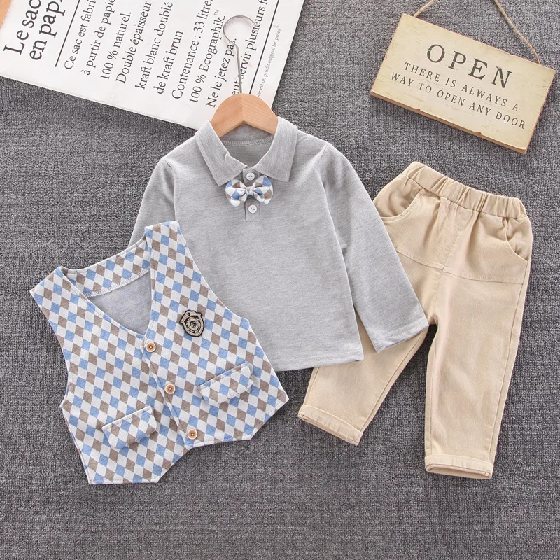 Hot Selling Autumn Knit Vest Cardigan Kids Polo Shirts Three Pieces Suits