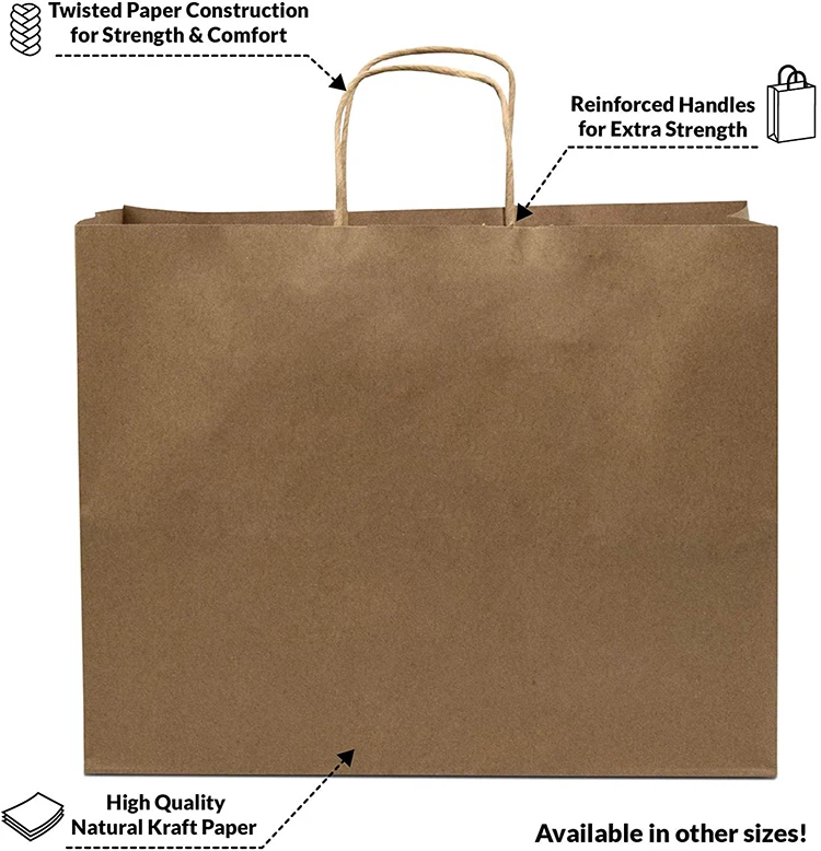 16x6x12 Inches Merchandise Bulk Large Coat Outfit Packing Gift Shopping Blank Paper Bags with Hand Length Handles