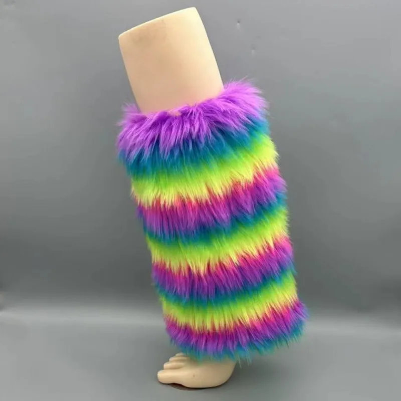 PDEP Imitation fur boot covers hairy fall and winter plush leggings kneecap  long fox hair shoe covers
