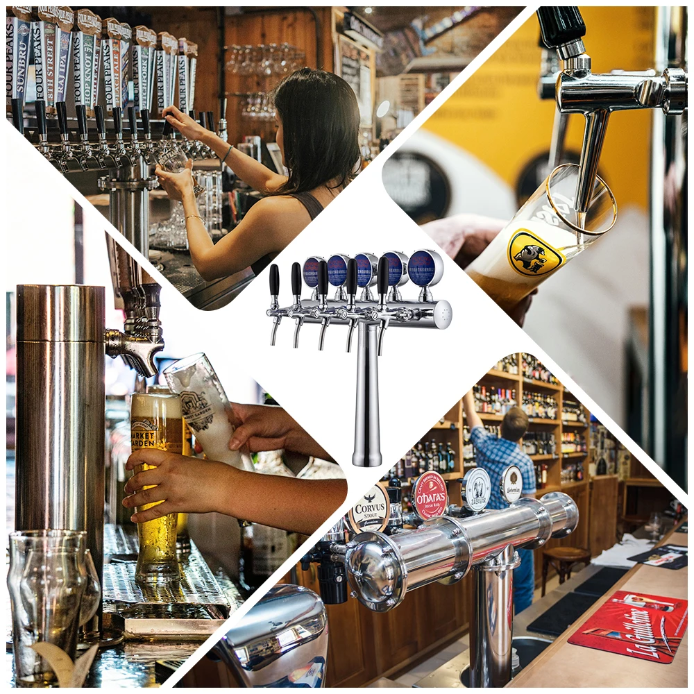Top Quality T Type 5 Taps SS304 Beer Tower Draft Beer Font Dispenser Flow for Kegerator Bar Home