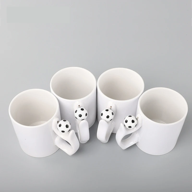 RubySub Hot Selling 11oz Football Handle Sublimation Blank Mugs White Ceramic Cup Mug with Ball Handle