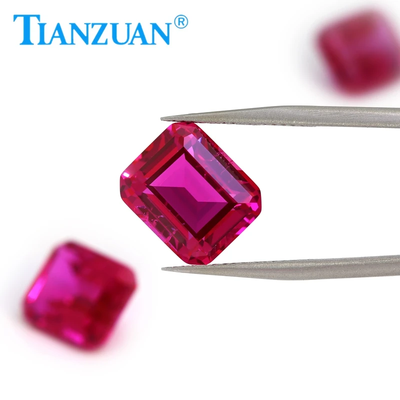 Artificial cultivation of labour natural rose ruby in Emerald cut with cotton wool high precision cutting bare gems(2-20mm)