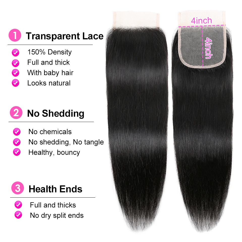Virgin 1b 27 4x4 Wholesale Brazilian Straight Transparent 613 Human Hair Lace Silk Base 6x6 5x5 Closure