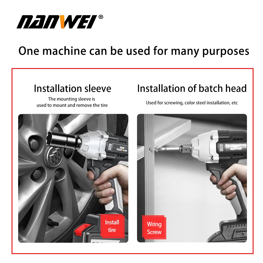 Brushless cordless Electric Impact Wrench 21V Wrench Socket Li-ion Battery Hand Drill Installation Power Tools Variabl