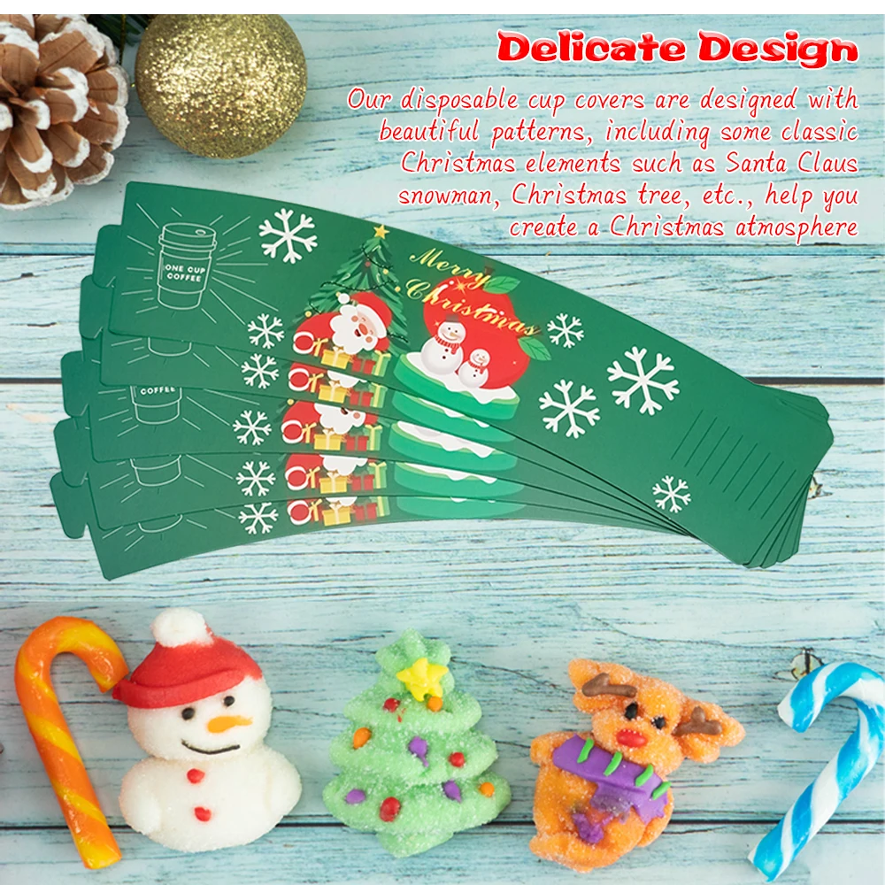 Оптовая цена 50 шт./упаковка рождественские рукава для кофейных чашек двухслойный гофрированный рукав одноразовая Изолированная Праздничная бумажная куртка