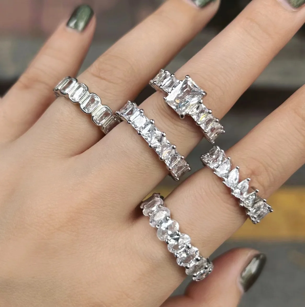 Luxury 925 Sterling Silver Eternal Band Diamond Ring Stacked Engagement Wedding Cubic Zircon Cz Finger Ring Jewelry For Women