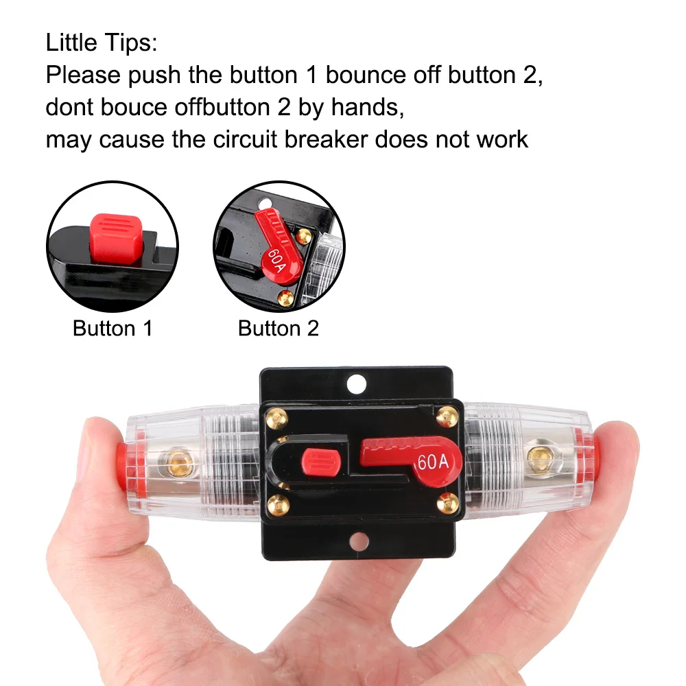 60A Car Truck Audio Amplifier 12V/24V Circuit Breaker Fuse Holder Resettable Insurance Resettable Insurance
