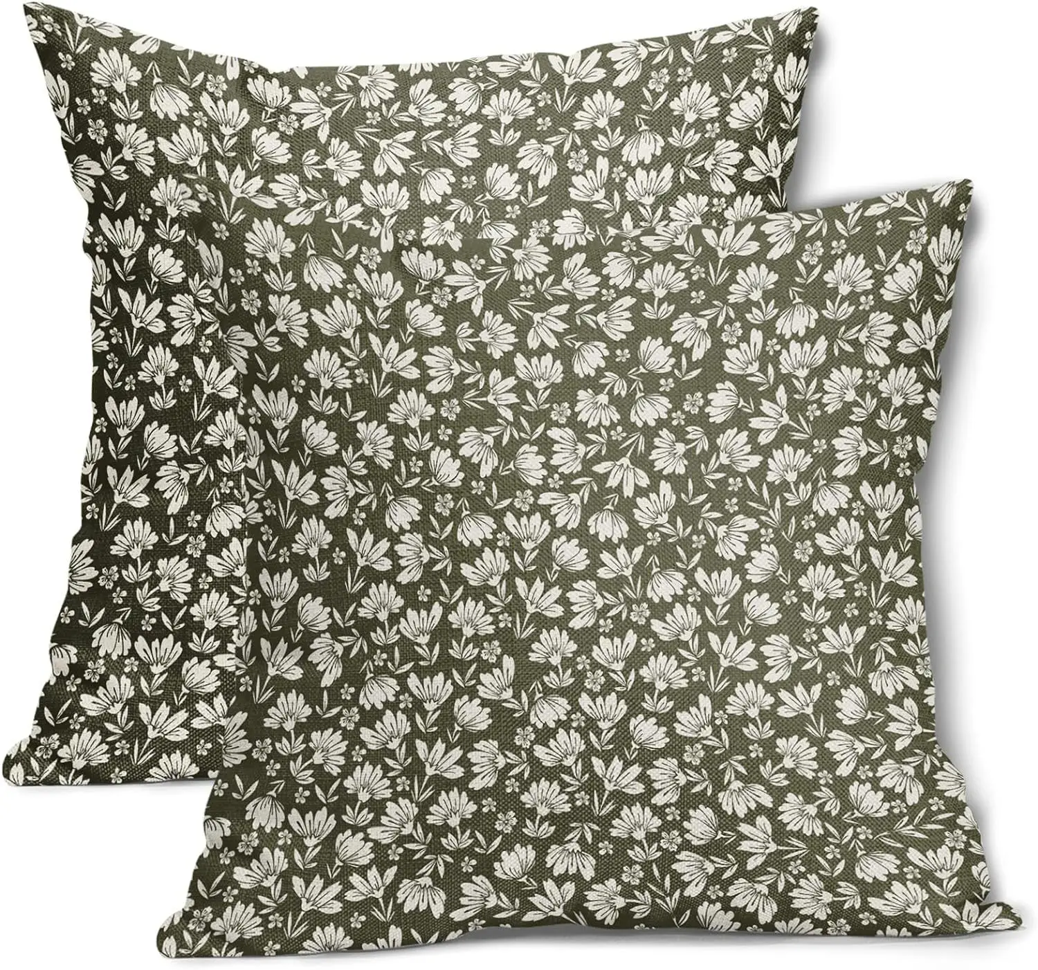 Vintage Flower Throw Pillow Covers 18x18  Rustic Cute Small Floral Black Brown Old Style Decorative Pillows Outdoor PillowCase
