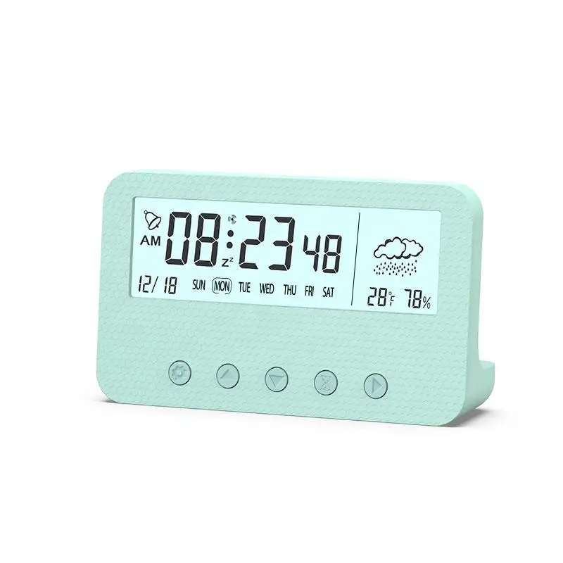 Led Weather Station Display Alarm Clock Promotional Household Temperature Indicator With Humidity Transparent Lcd Table Clock