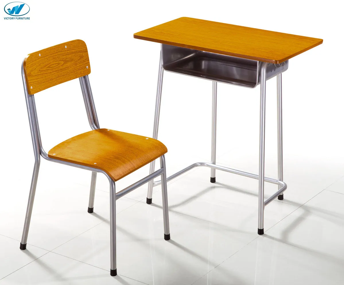 School classroom furniture kids metal plywood  table and chair set student cheap children  single seat