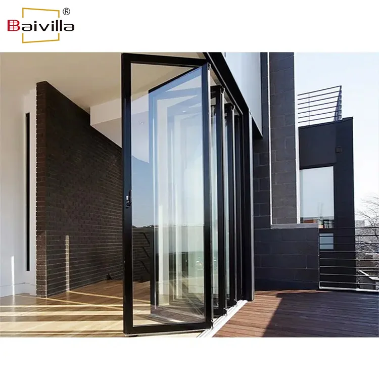 Factory Price Sound Proof Bi Fold Doors And Windows Aluminum Double Glazed Tempered Glass Folding Door