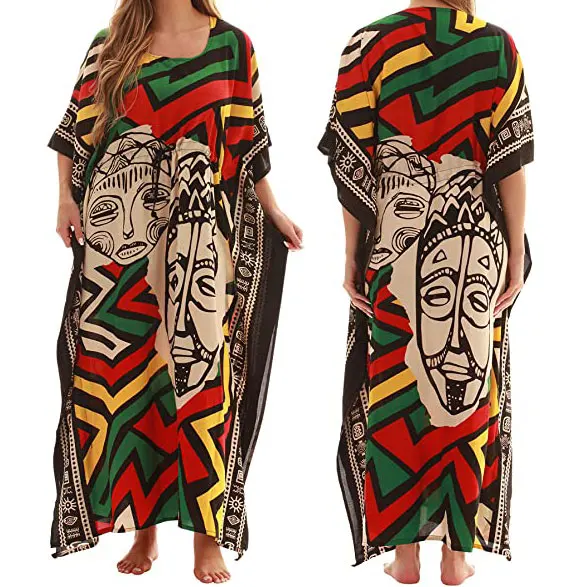 Womens Rasta Dress  African Dresses Good Quality Caftan and Women Clothing Printing Maxi Cover Up Dress 2021