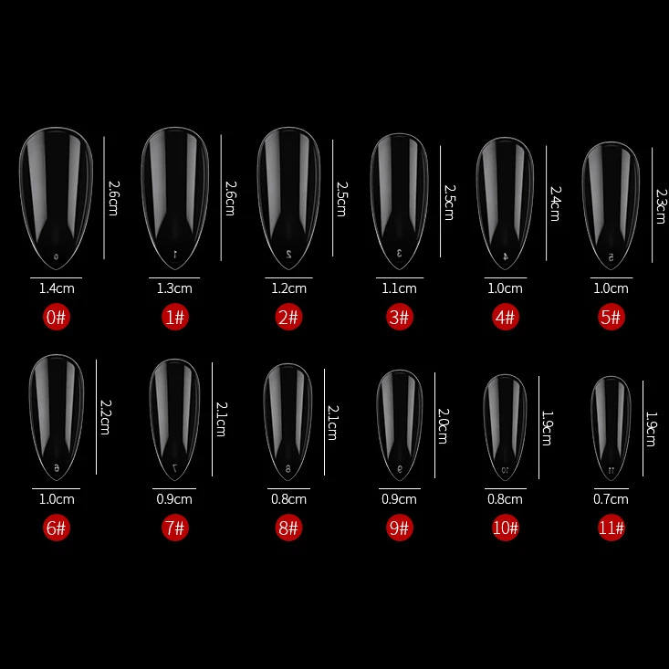 Wholesale 504pcs almond waterfall clear Hot sale soft Gel X nail tips full cover long c curve nail tips