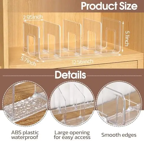 Clear Plastic Closet Organizer for Purse and Handbag Desk File Sorter with 4 Storage Shelves and Dividers Display Rack