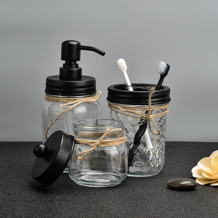 Amazon Hot Sale Glass Mason Jar Bathroom Accessory Set