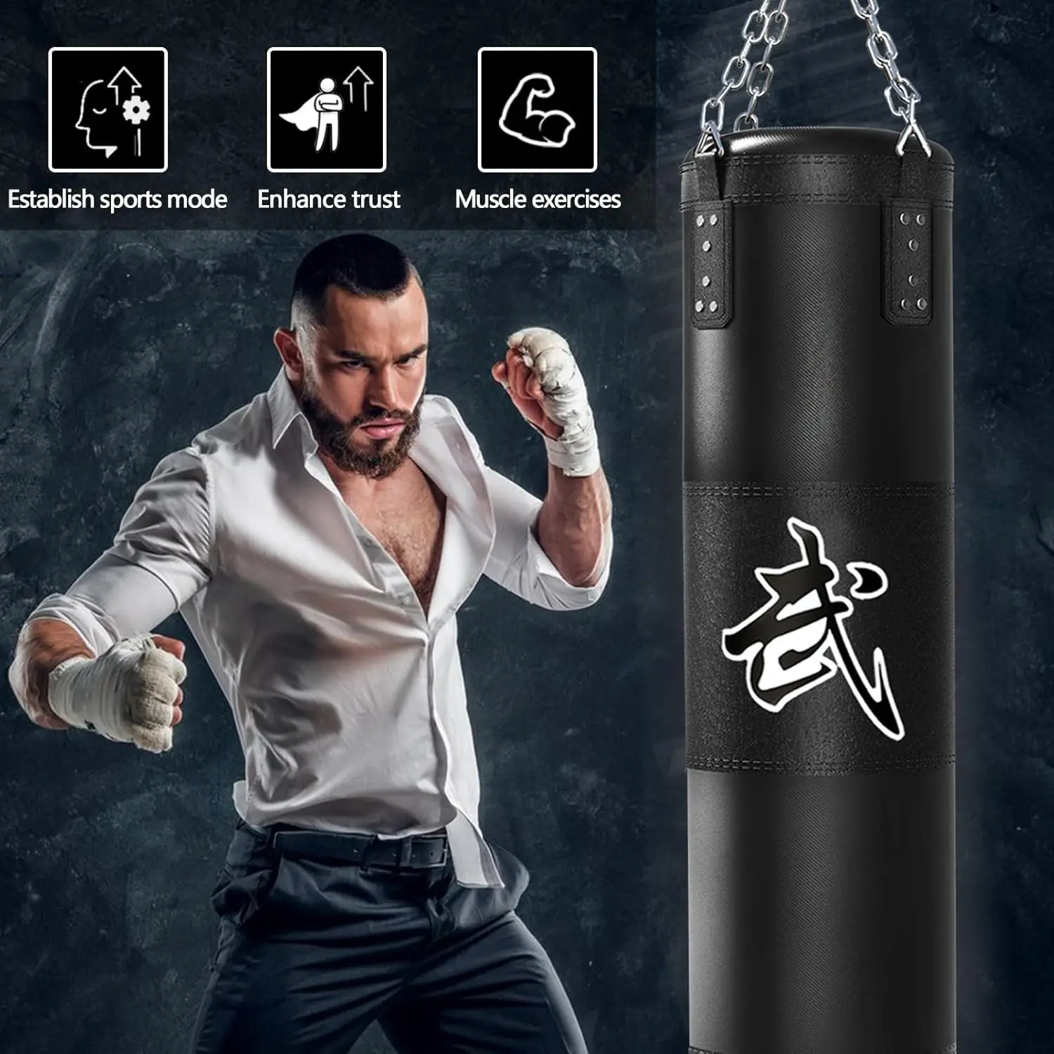 Wellshow Sport Punching Bag with Stand for Adults 4FT Heavy Boxing Punching Bag Set for Strength Training Home Gym