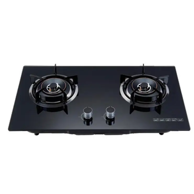 China Factory Manufacturer Kitchen Utensils Automatic Ignition 2 Burner Glass Top Gas Stove