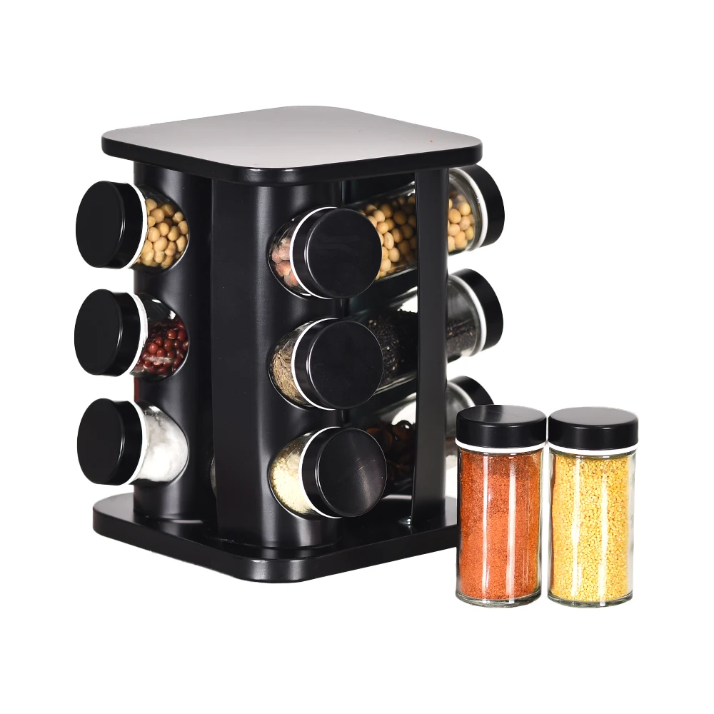 Kitchen Rotate Countertop Holder Rotating Organizer Stand 12 Seasoning Spices Racks With Glass Jars