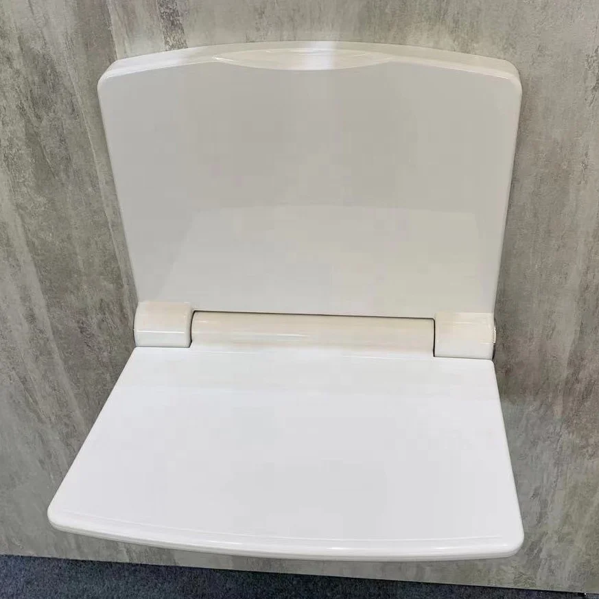 
White Color Plastic Shower Chair Foldable Wall Shower Seat 