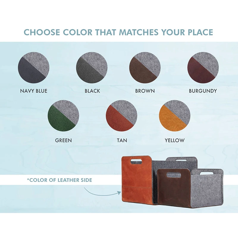 Felt Storage Basket with Leather Sides Felt Storage Bin with Handles Organizer