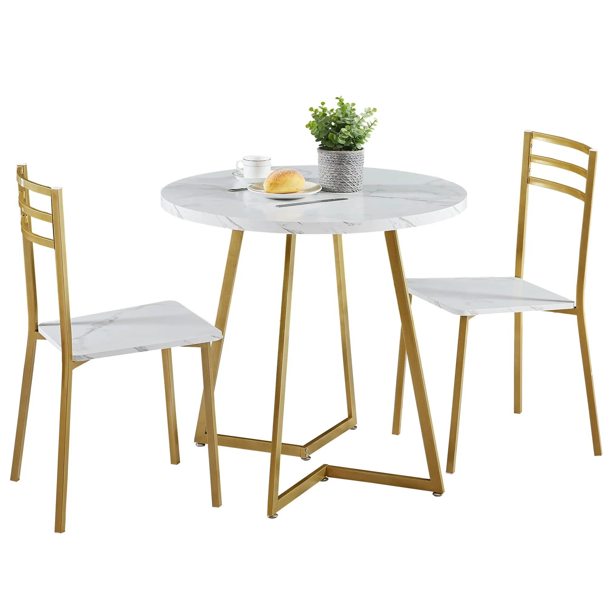 Nordic Extendable Modern Design Stainless Gold Metal Legs Glass Top Home Furniture Round Marble Dining Table and Chair Set for 4