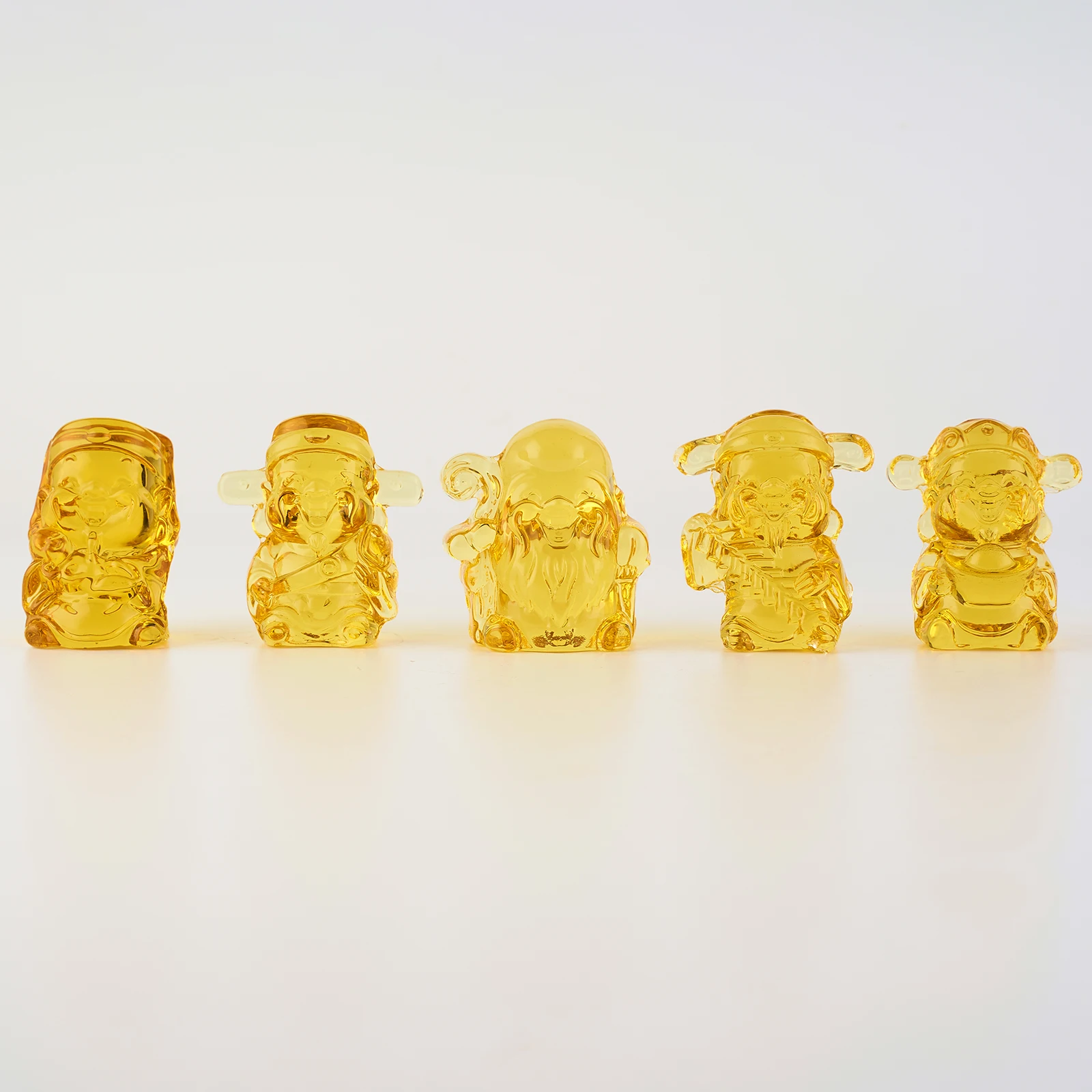 Yellow Crystal Fuk Luk Sau and Feng Shui Five road God of wealth model lucky decoration souvenir gifts