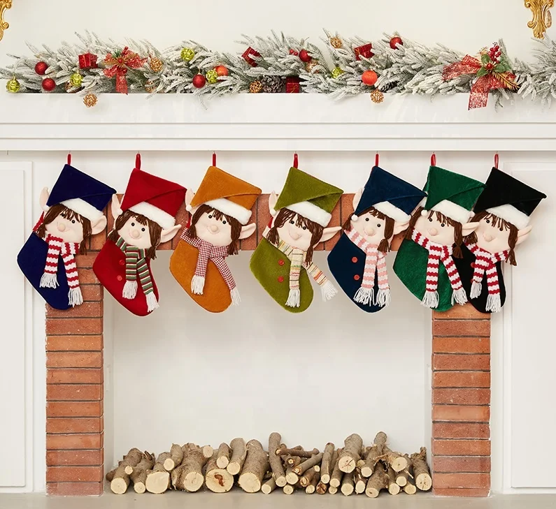 Christmas Decorations Stocking Embroidered Elf 3D Cartoon Pattern Merry Christmas Socks