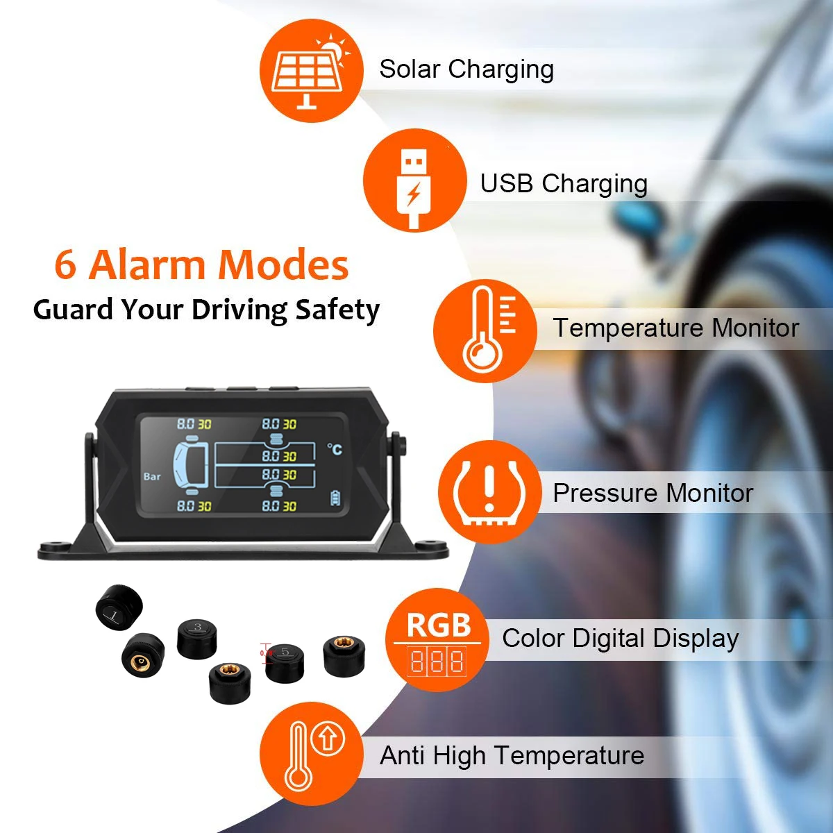 Car Truck Wireless Smart Tpms Solar Power Tire Pressure Monitoring System Sensor Gauge - Buy Tpms Solar