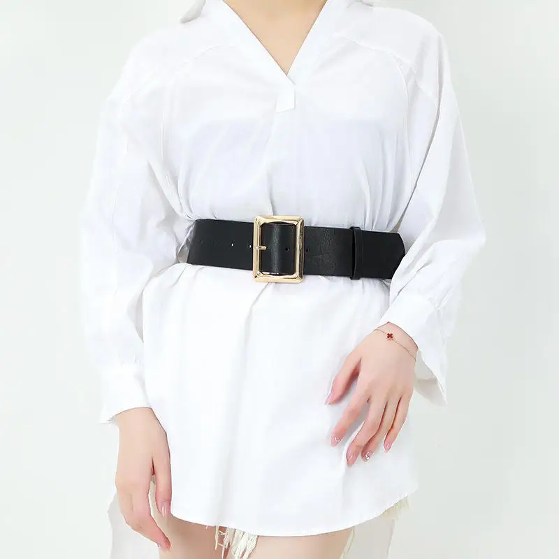 Pearls Round Buckle Belts for Women Pu Leather Thin Waist Belt Ladies Waistband