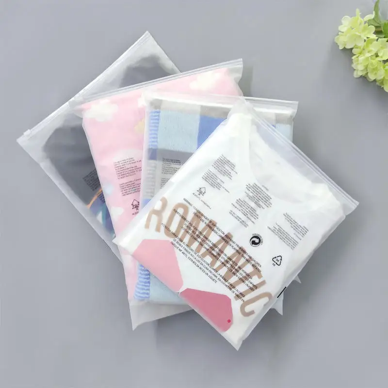 Custom Printed PE Resealable Zip Lock T-shirt Clothing Packaging Biodegradable Plastic Zip Frosted Zipper Bags