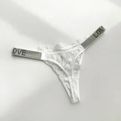 2021 New Sexy Women Rhinestone Letter Thons Ladies Lace Transparent Low Rise Soft Panties