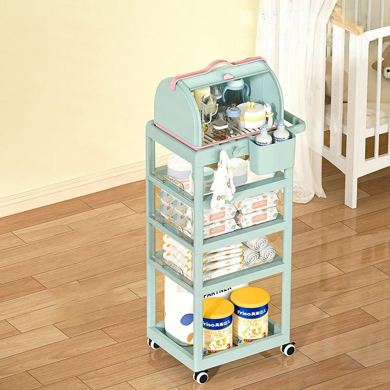 Popular household  bedroom living room bathroom 5 layer Plastic storage trolley kids toys books clothing has wheel storage rack