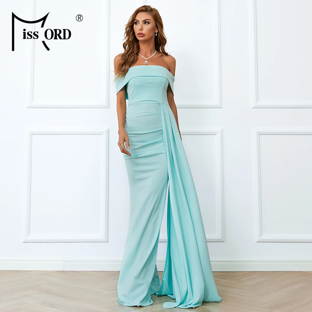 Green Off Shoulder Plicated Party Zip Back Slim Fit Prom 2023 Newest India Style Evening Dresses