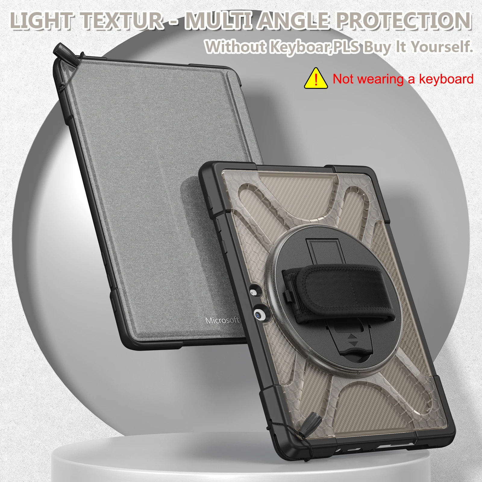 Rugged Case for Microsoft-Surface-Go-3/Go-2/Go with Rotatable Kickstand, Hand Strap Compatible with Type Cover Keyboard
