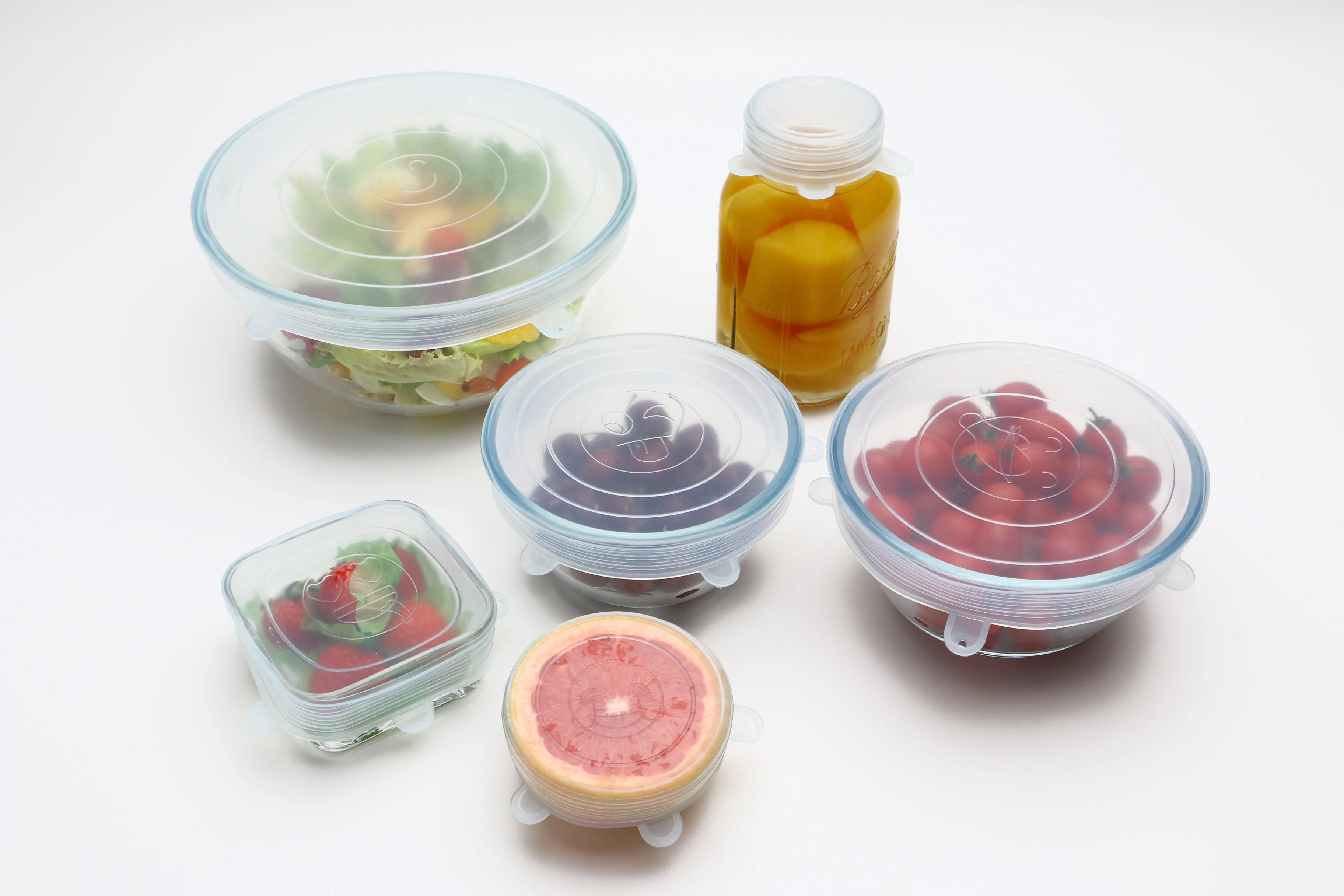 Small Kitchen Gadgets Food Grade 6 Pack Bpa Free Reusable Silicone Super Stretch Lid Set of 6 Silicone Stretch Lids