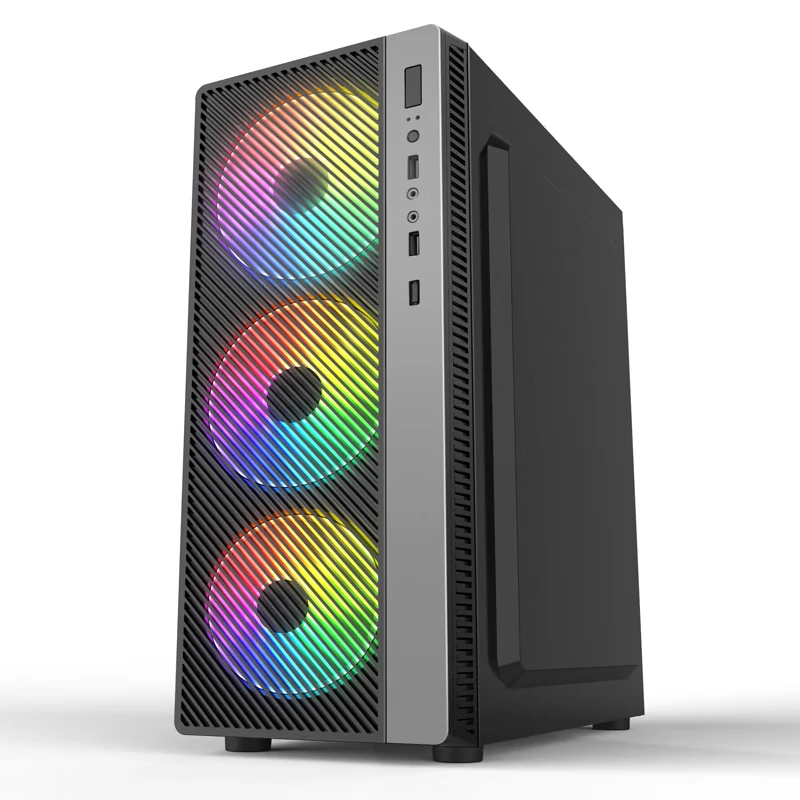 Lovingcool Hot Sales ATX/M-ATX Computer Case PC With Tempering Glass Computer Cases With Striped Face Plate in Fashion
