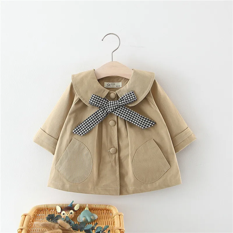 
Autumn Solid Color Plaid Bow Tie Trench Baby Coat Jacket Half Sleeve Clothing Coat 