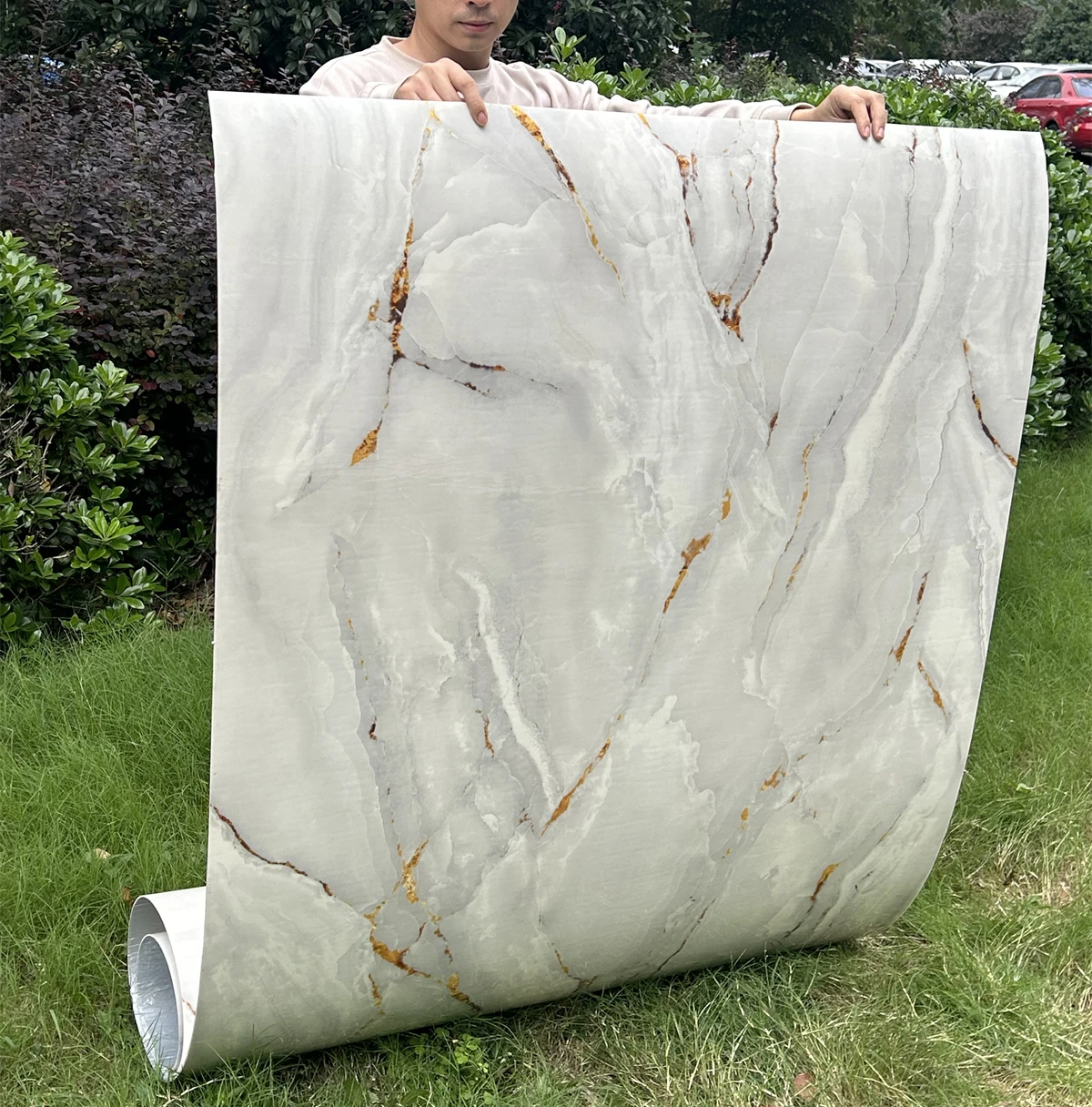 wallpaper self adhesive roll white gold marble 2.6 mm marble foam board Custom marble sheet high glossy wall paper