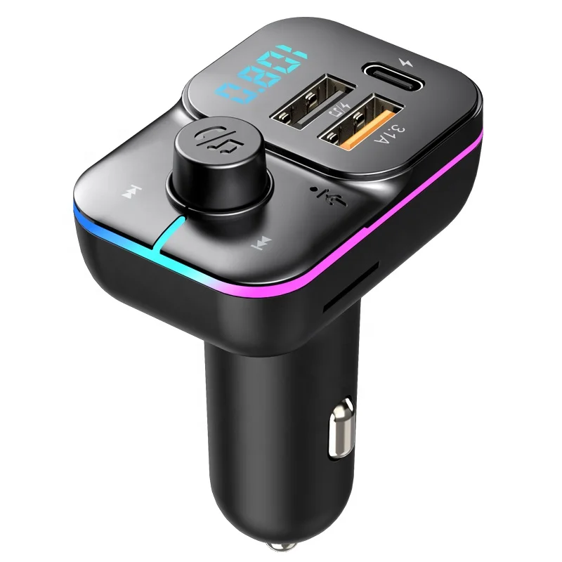 The New Car Bluetooth 5.0 FM Transmitter Wireless Handsfree Audio Mp3 Player Modulator Colorful lights Dual USB Car Charger