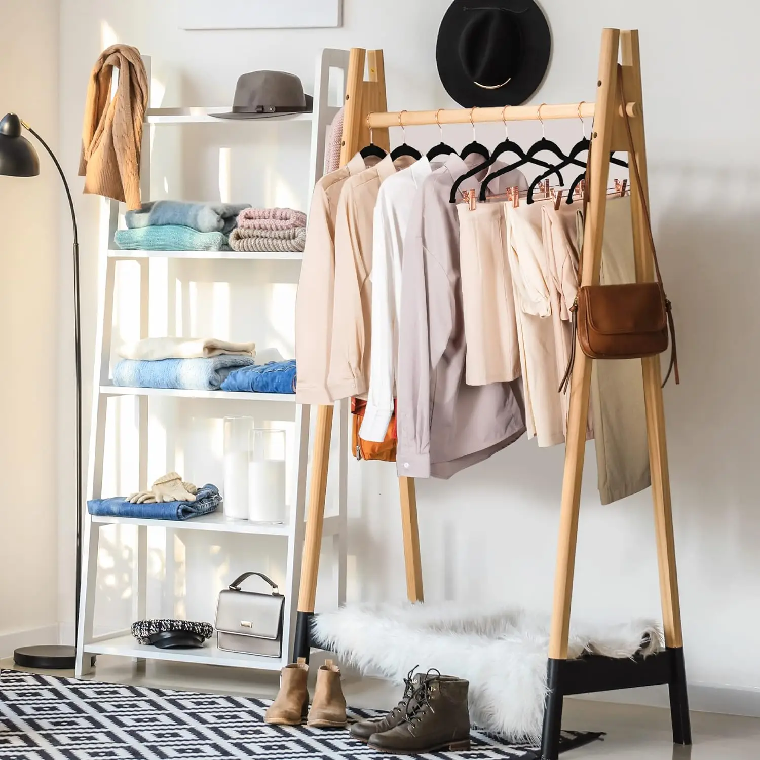 ANQI Top Quality hanger pants Rose gold clip Velvet Flocked hanger Space saving for Skirt Pants Trouser