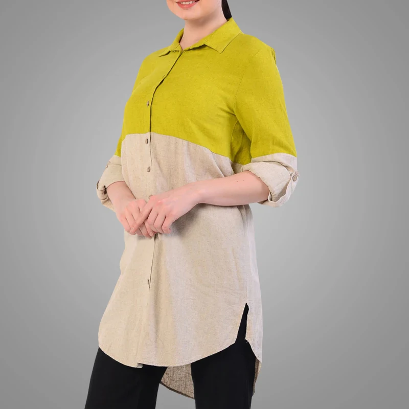 Simple Arab Ethnic Women Muslim Islamic Tunic Long Sleeves Stitching Blouse Turkish Tunics For Women Front Button