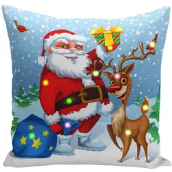Blue Cushion Cover LED Merry Christmas Throw Pillow Case Super Sofa Light Up Cushion Cover