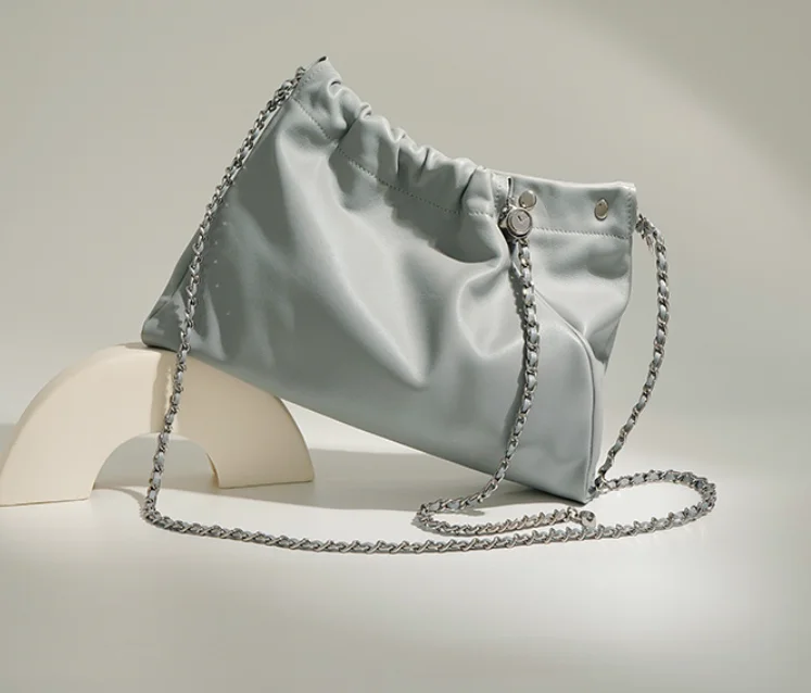 design with a top layer cowhide cloud bag double opening  simple and fashionable bag for women