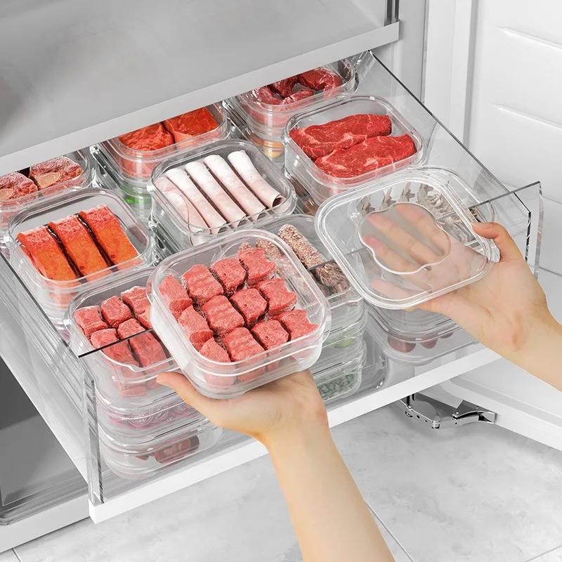Modern Design Plastic Refrigerator Food Storage Box with Lid for Fresh-Keeping Fruit Vegetables Meat Frozen Foods