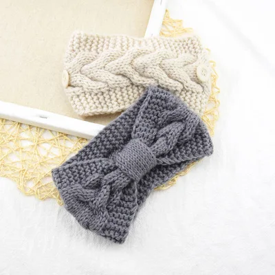 Headbands with Buttons for  Winter Knit Warm Knotted Elastic Hair Bands Head wrap Ear Warmer
