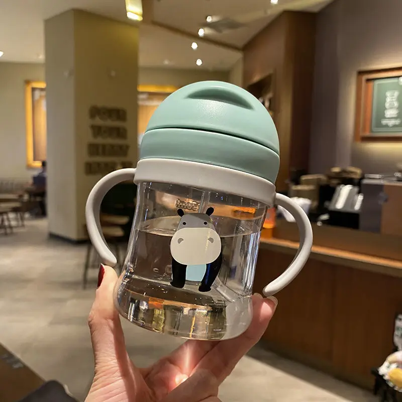 250ML Cartoon Sippy Cups for Toddler and Kids Child Learning Cup Water Bottle with Straw and Gravity Ball Handle Feeding Cup