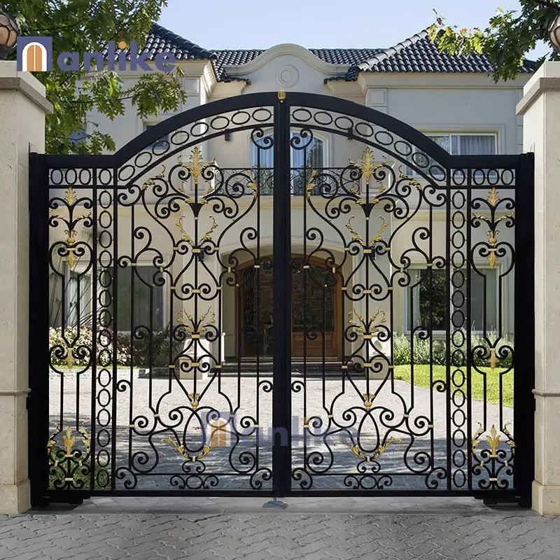 Anlike Luxury Villa Garden Driveway Main Grill Gate Design Sliding Custom Entry Wrought Iron Gate For Home