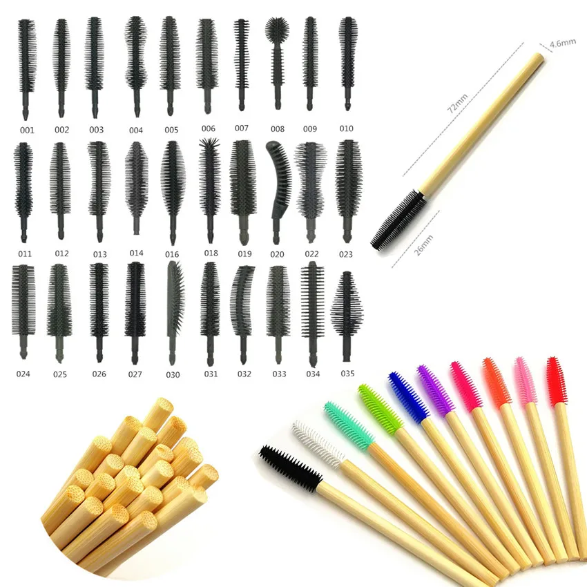 Disposable eco friendly bamboo handle silicone mascara wand makeup wood handle rubber eyelash brush