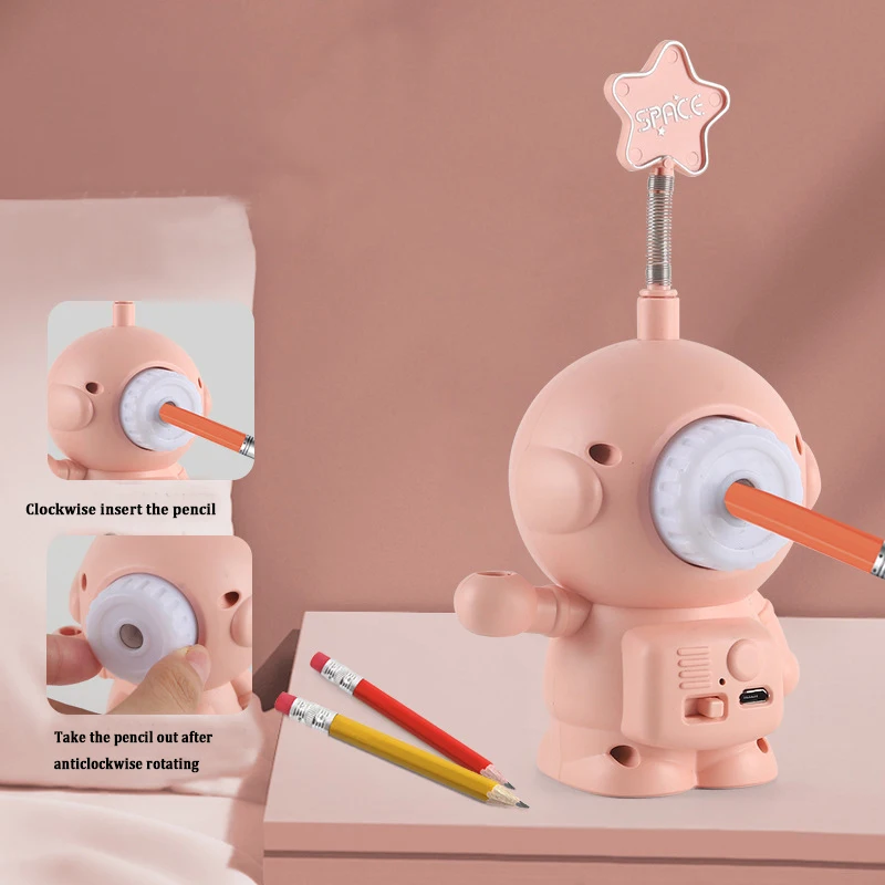 Solid Color New Astronaut Star Shape Reading Light Book Lamp with Pencil Sharpener Pen Holder Gift for Students Kid Birthday